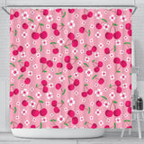 Cherry Flower Pattern Pink Background Shower Curtain Fulfilled In US
