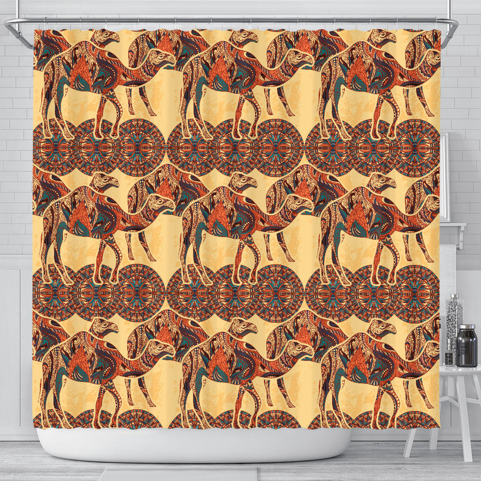 Camel Polynesian Tribal Design Pattern Shower Curtain Fulfilled In US