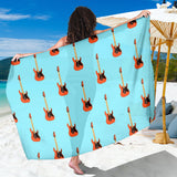 Electric Guitar Pattern Light Blue Background Sarong