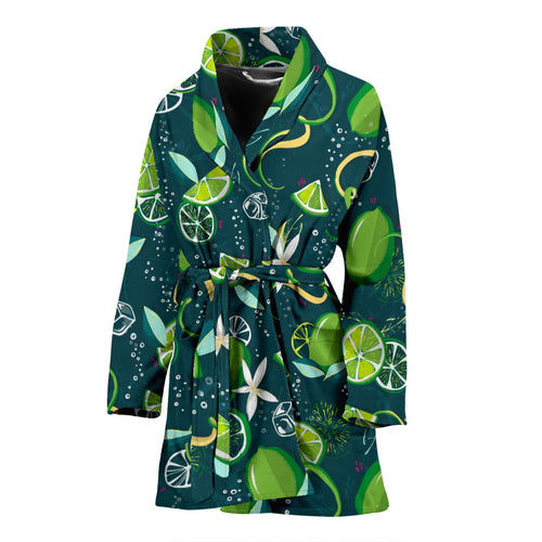 Lime Ice Flower Pattern Women'S Bathrobe