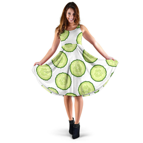 Cucumber Slices Pattern Sleeveless Midi Dress