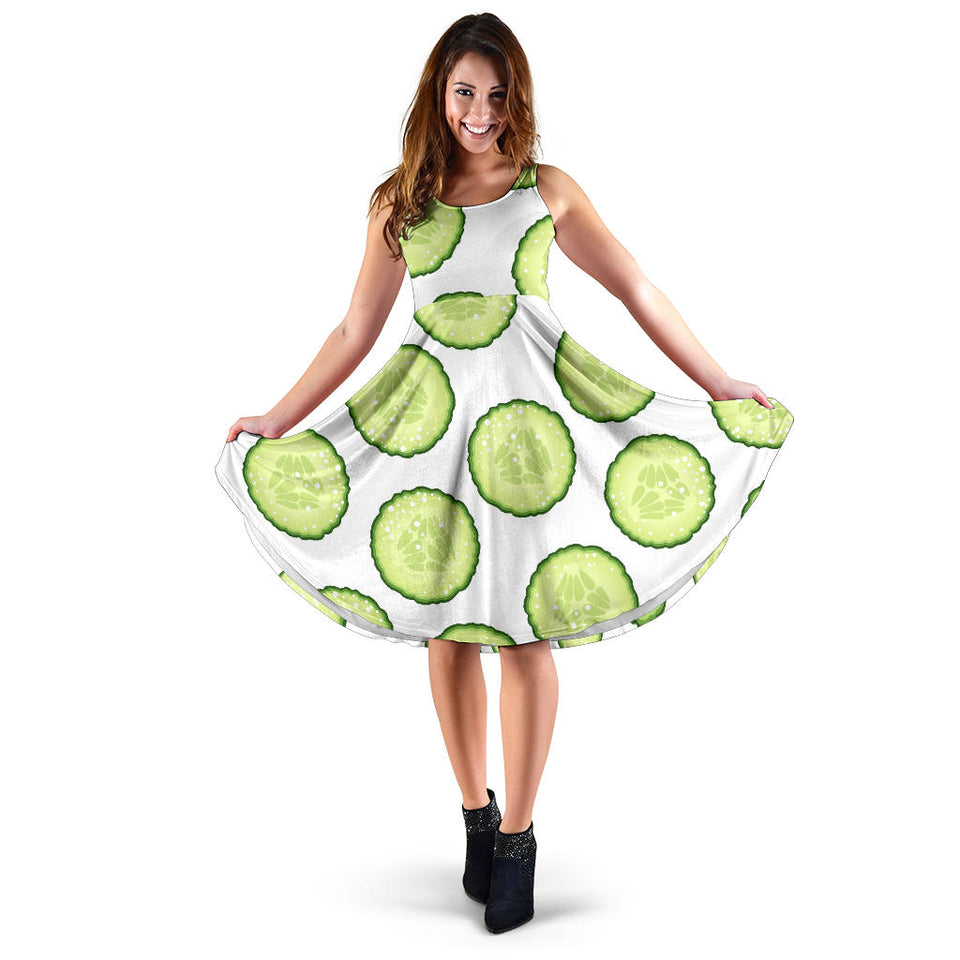 Cucumber Slices Pattern Sleeveless Midi Dress