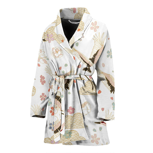 Beautiful Japanese Cranes Pattern Women'S Bathrobe