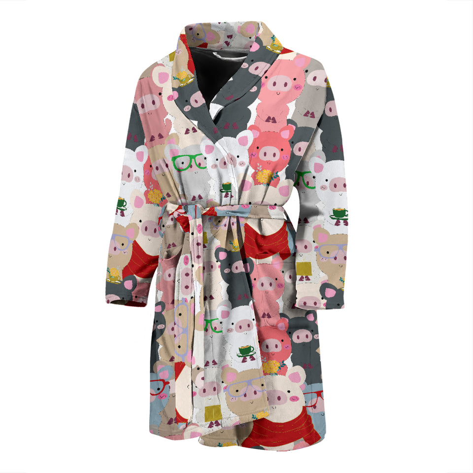 Pig Pattern Print Design 02 Men's Bathrobe