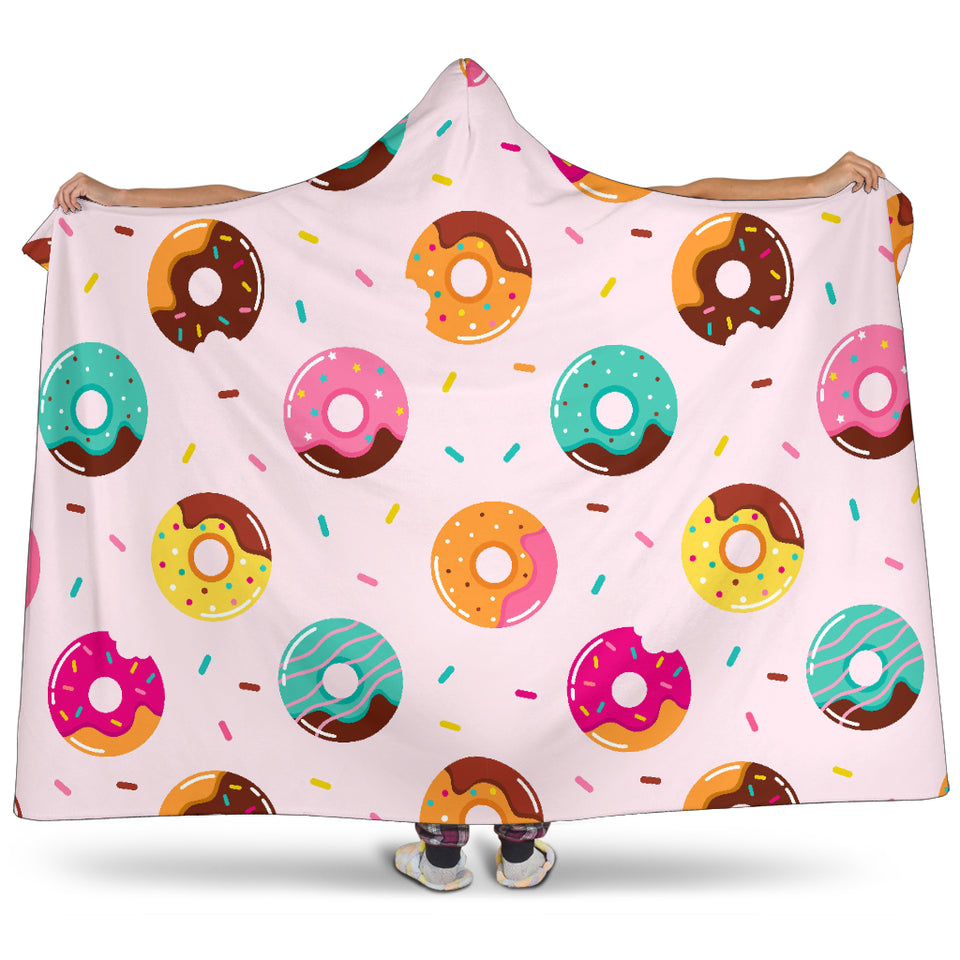 Donut Pattern Glaze Pink Background Hooded Blanket