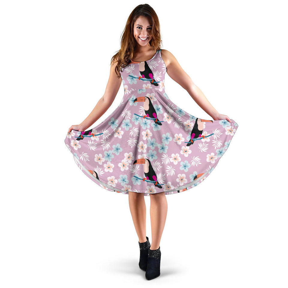 Beautiful Toucan Flower Leavessleeveless Midi Dress