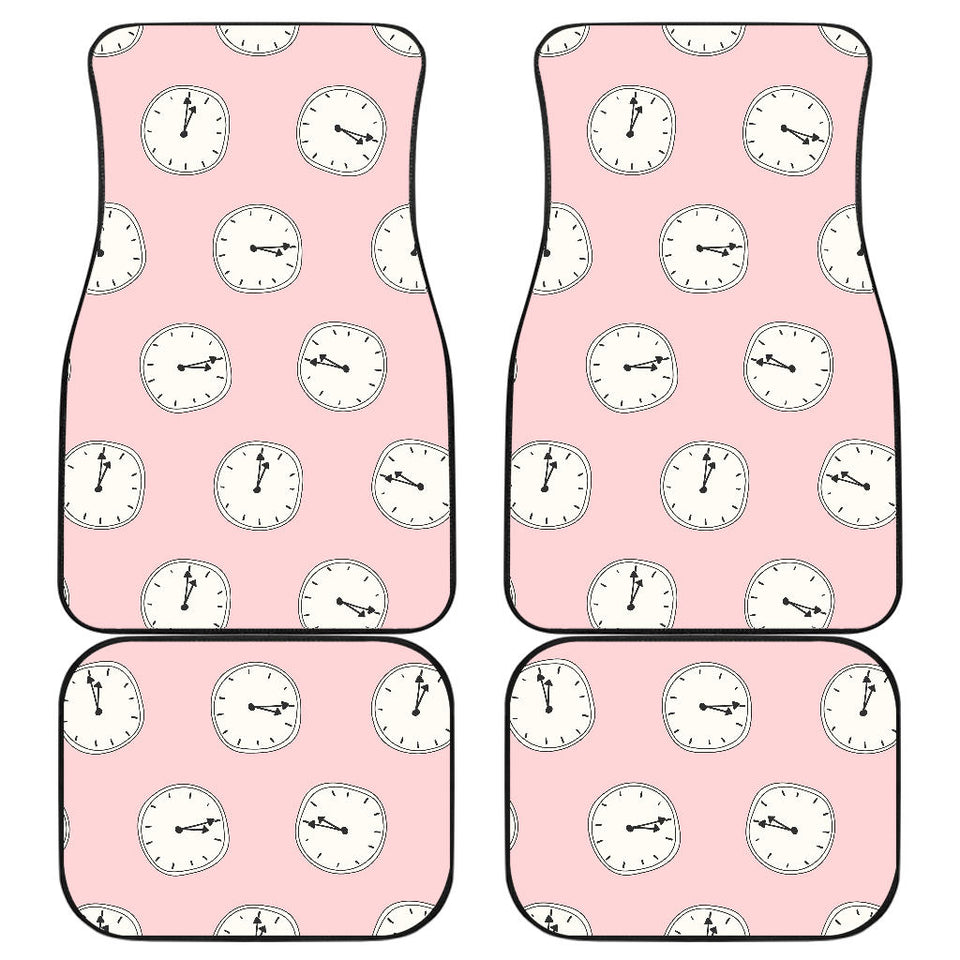 Clock Pattern Pink Blackground Front And Back Car Mats
