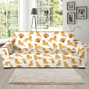 Golden Retriever Pattern Print Design 05 Sofa Slipcover