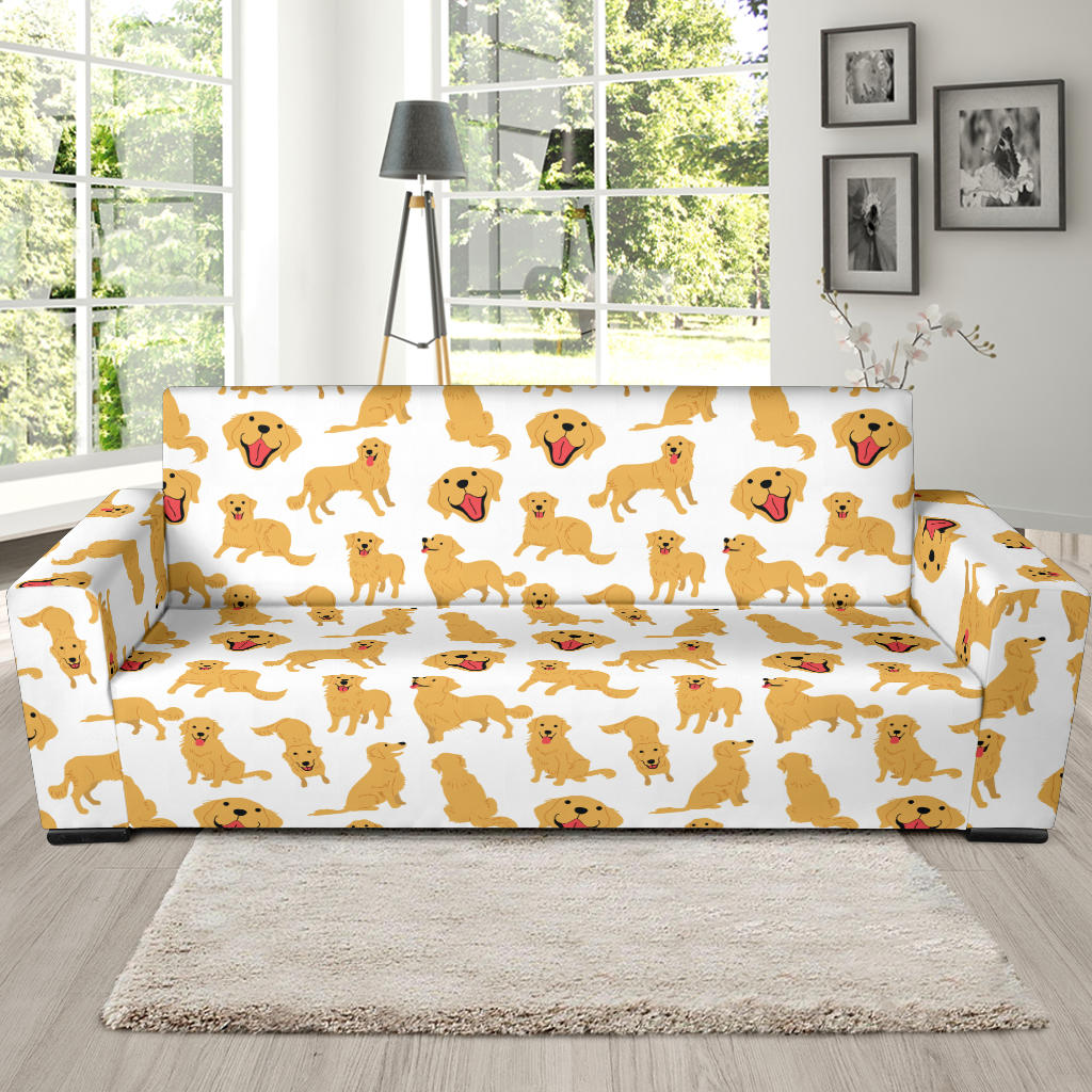 Golden Retriever Pattern Print Design 05 Sofa Slipcover