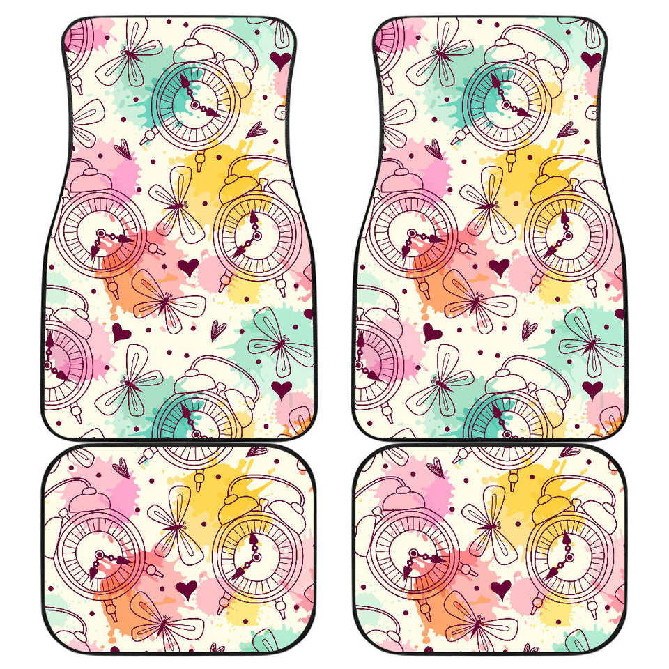 Clock Butterfly Pattern Front And Back Car Mats