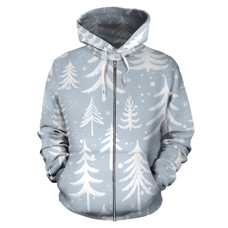 Christmas Tree Winter Forest Pattern Zip Up Hoodie