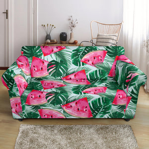 Watermelons Tropical Palm Leaves Pattern Loveseat Couch Slipcover