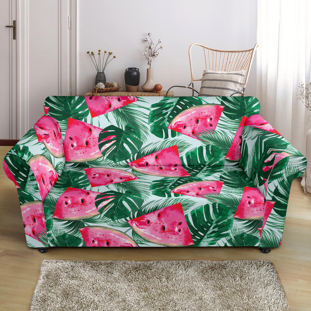 Watermelons Tropical Palm Leaves Pattern Loveseat Couch Slipcover