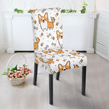 Cute Corgi Heart Star Bone Pattern Dining Chair Slipcover