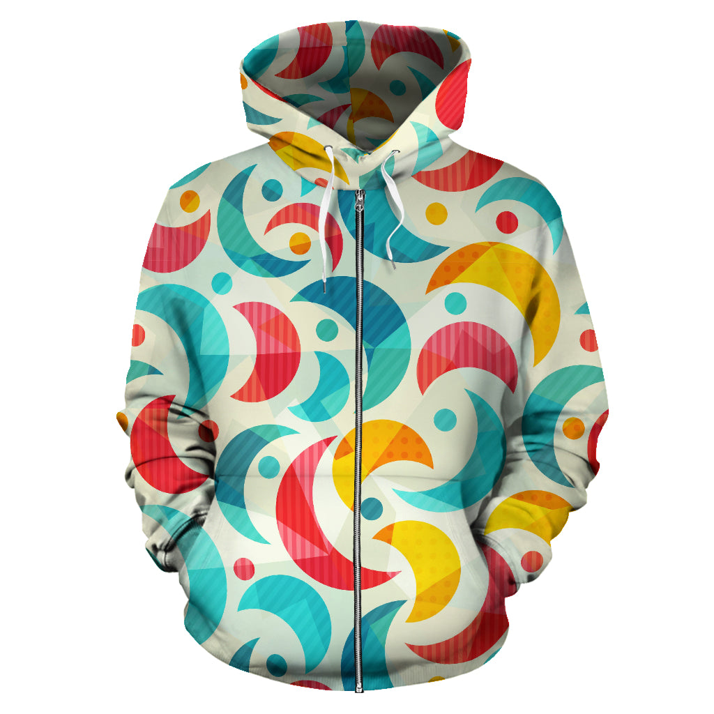 Colorful Moon Pattern Zip Up Hoodie