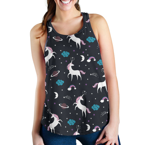 unicorn rainbows moon clound star pattern Women Racerback Tank Top