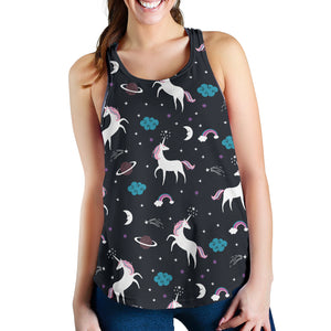 unicorn rainbows moon clound star pattern Women Racerback Tank Top