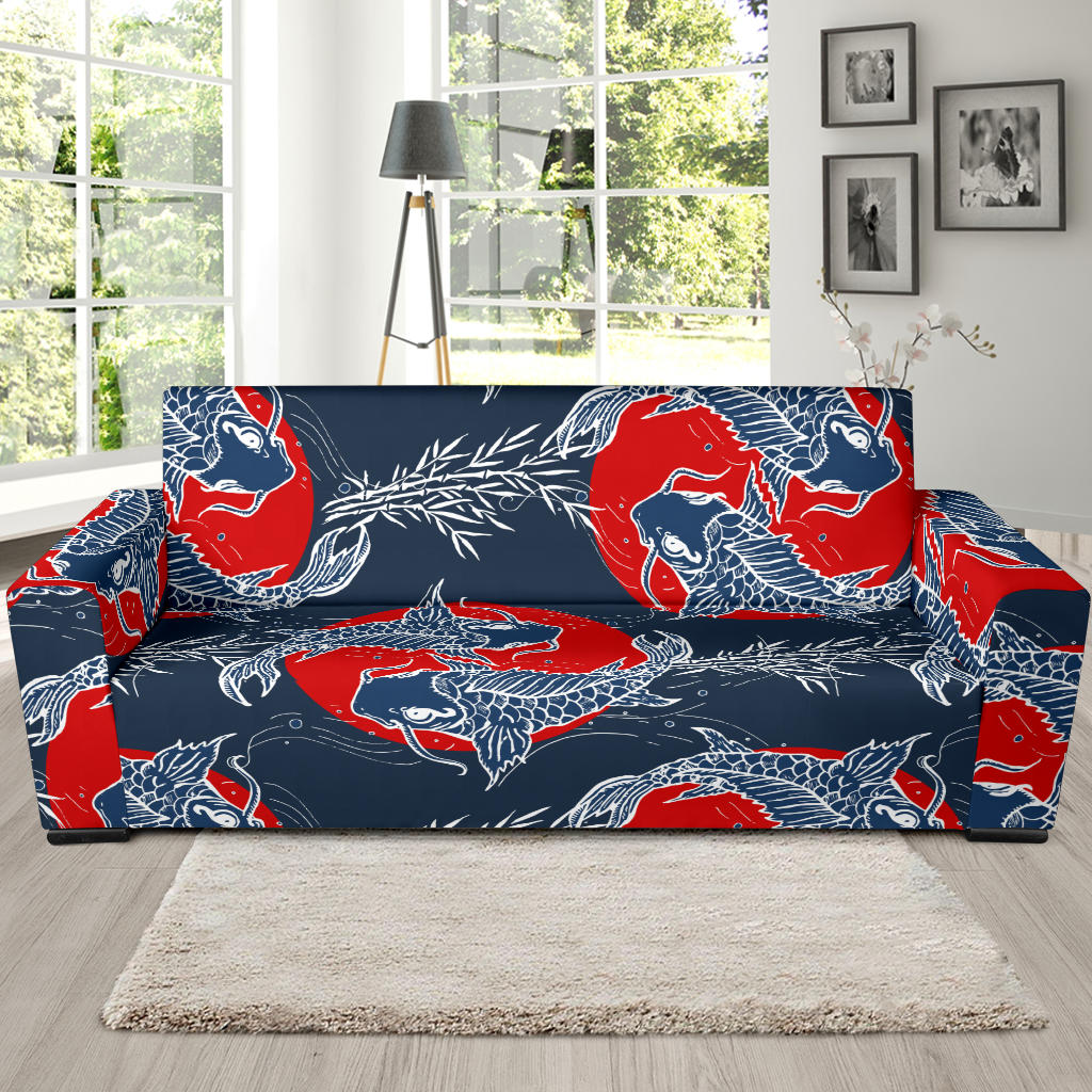 Koi Fish Carp Fishs Hand Drawn Japanese Art Sofa Slipcover
