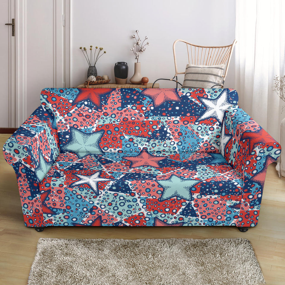 Hand Drawn Colorful Starfish Loveseat Couch Slipcover