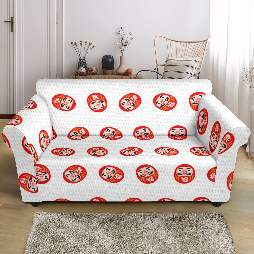 Daruma Japanese Wooden Doll Pattern Loveseat Couch Slipcover