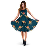 Camel Pattern Blue Blackground Sleeveless Midi Dress