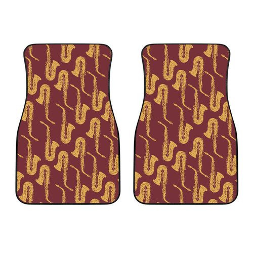 Hand Drawn Gold Saxophone Red Background  Front Car Mats