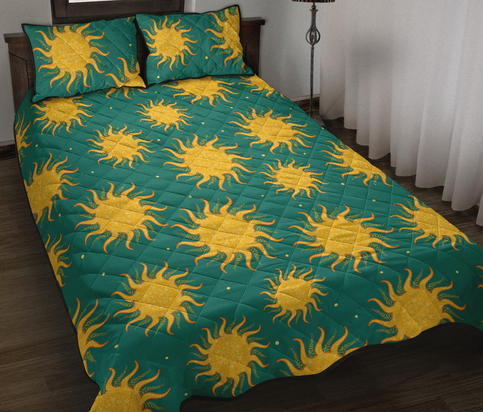 Sun green background Quilt Bed Set