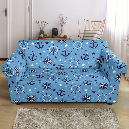 Anchors Rudder Compass Star Nautical Pattern Loveseat Couch Slipcover