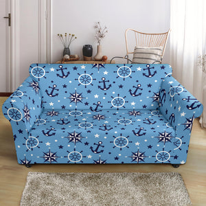 Anchors Rudder Compass Star Nautical Pattern Loveseat Couch Slipcover
