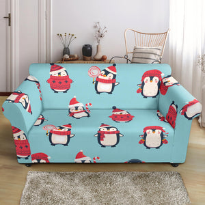 Cute Penguin Christmas  Design Pattern Loveseat Couch Slipcover