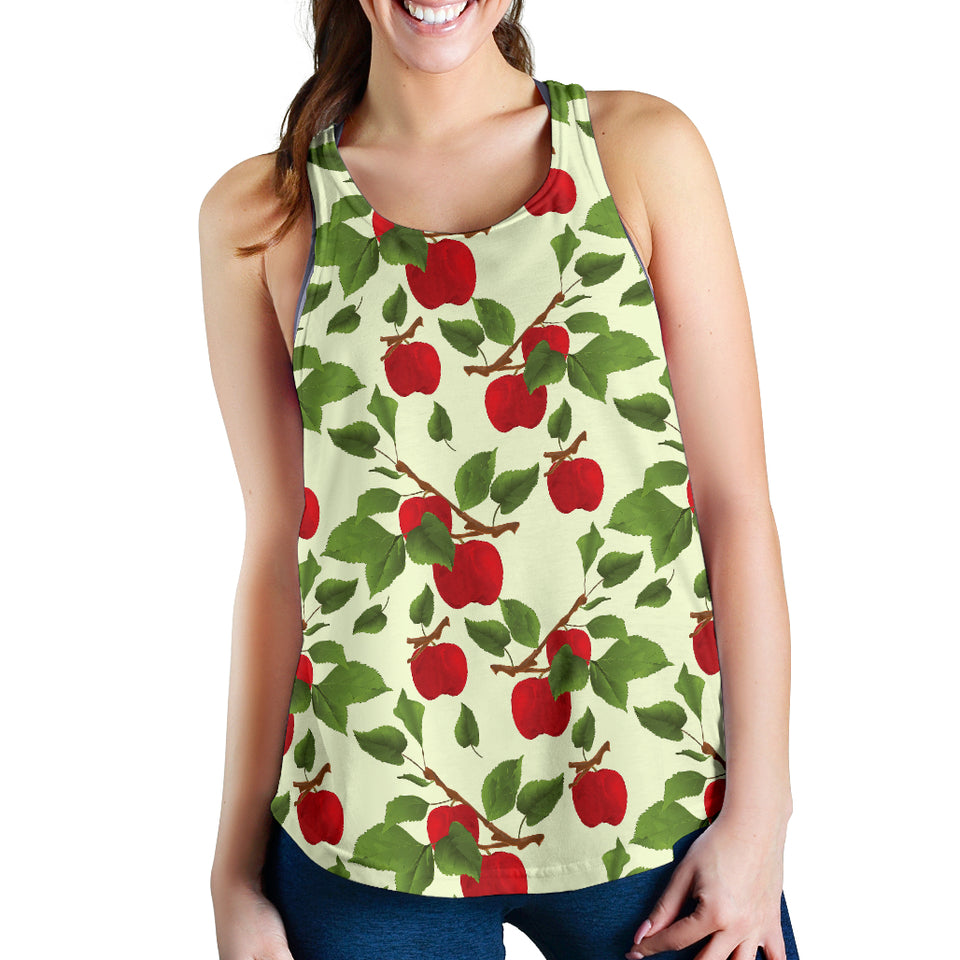 Red apples leaves pattern Women Racerback Tank Top