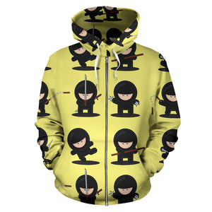 Cute Ninja Yellow Background Zip Up Hoodie