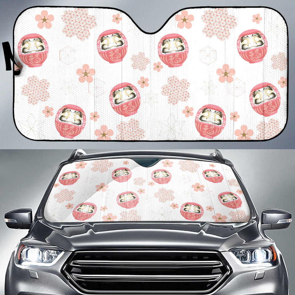 Daruma Japanese Wooden Doll Cherry Blossom Flower Pattern Car Sun Shade