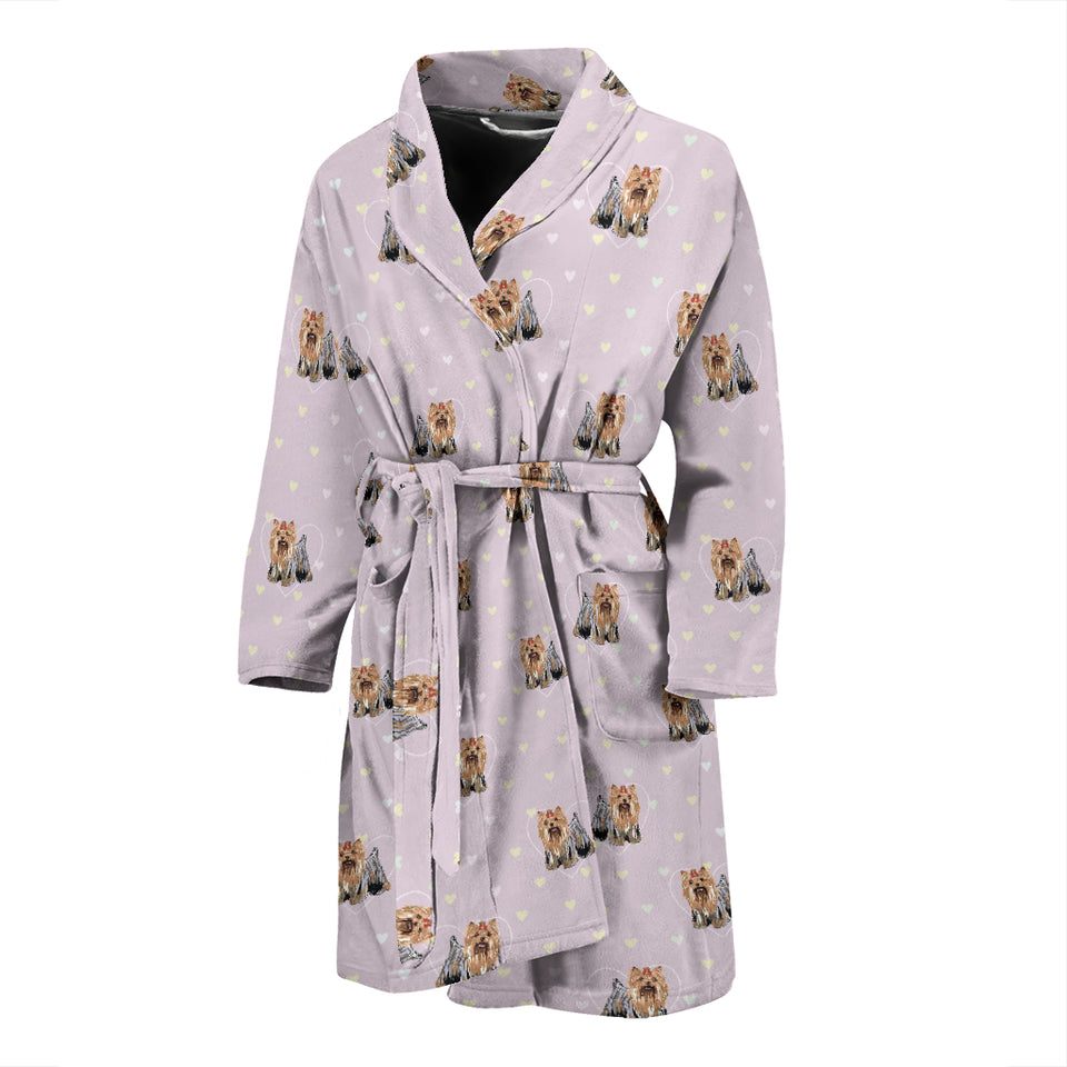 Yorkshire Terrier Pattern Print Design 02 Men's Bathrobe