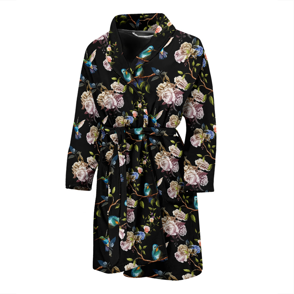 Hummingbird Pattern Print Design 03 Men's Bathrobe