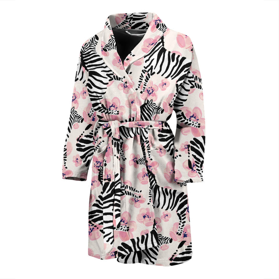 Zebra Pink Flower Background Men'S Bathrobe