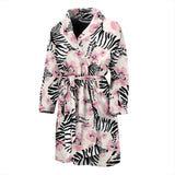 Zebra Pink Flower Background Men'S Bathrobe