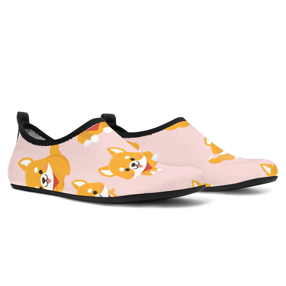 Cute Shiba Inu Dog Pattern  Aqua Shoes