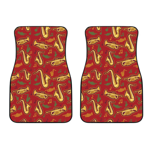 Saxophone Cornet Pattern Red Background Front Car Mats