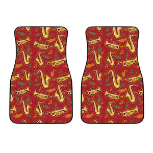 Saxophone Cornet Pattern Red Background Front Car Mats