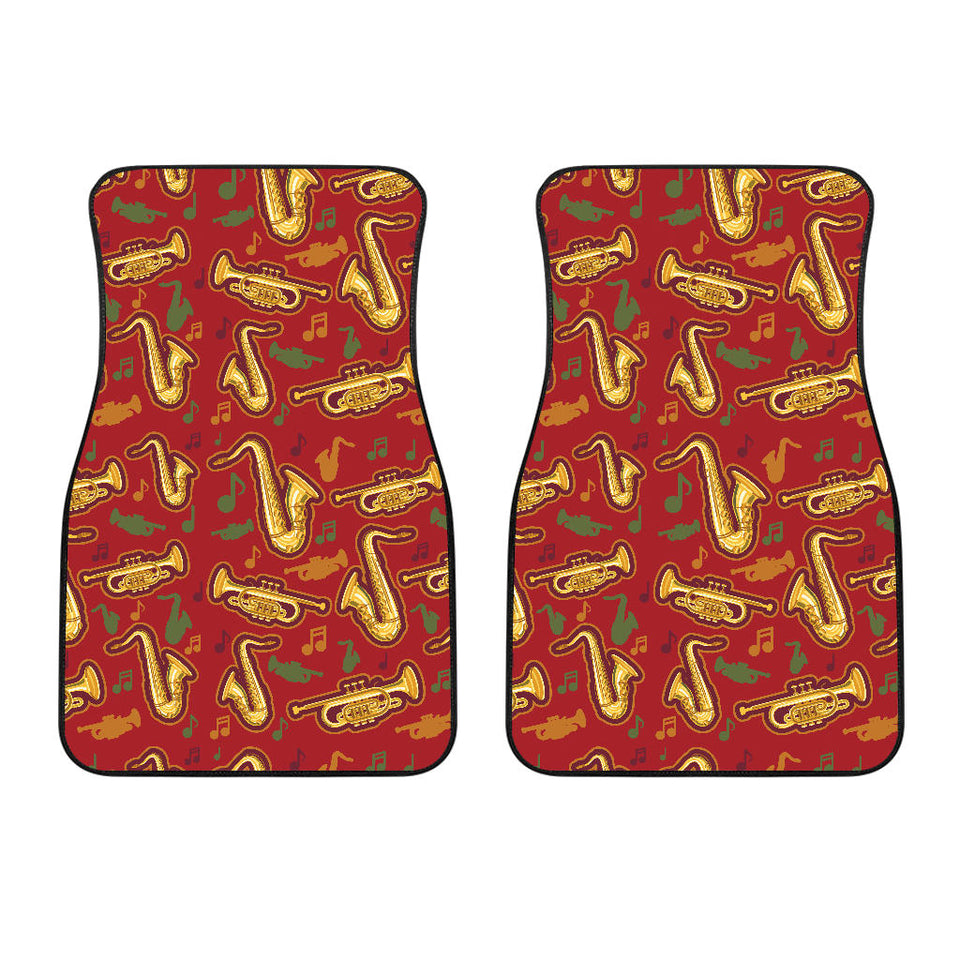 Saxophone Cornet Pattern Red Background Front Car Mats