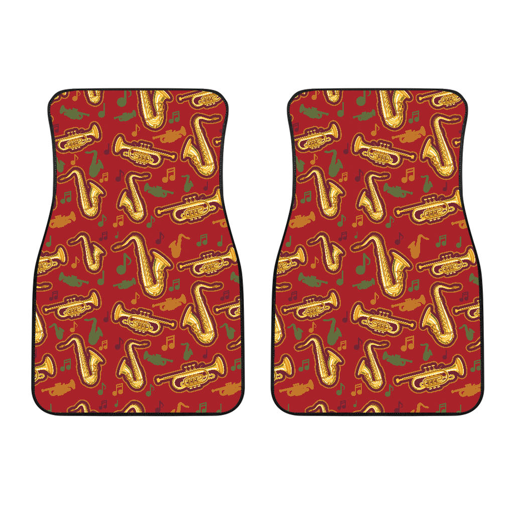 Saxophone Cornet Pattern Red Background Front Car Mats