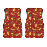 Saxophone Cornet Pattern Red Background Front Car Mats
