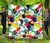 Watercolor Bowling Ball Pins Premium Quilt