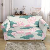 Pink Lotus Waterlily Leaves Pattern Loveseat Couch Slipcover