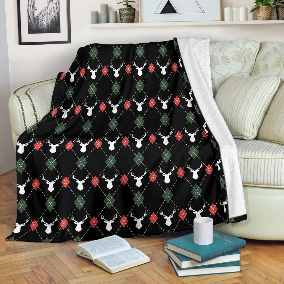 Deer Christmas New Year Pattern Argyle Premium Blanket