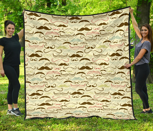 Mustache Beard Pattern Print Design 01 Premium Quilt