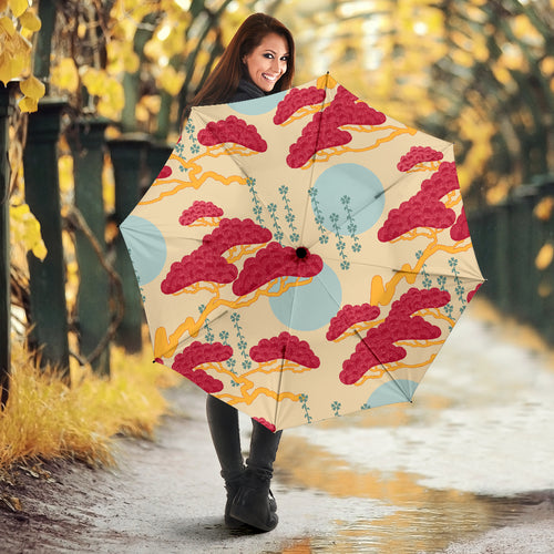 Red Bonsai Gray Sun Japanese Pattern Umbrella