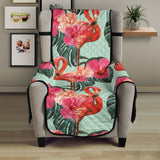 Beautiful flamingo tropical palm leaves hibiscus pateern background Chair Cover Protector