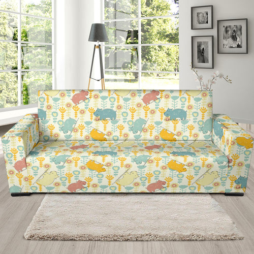 Hippopotamus Pattern Print Design 04 Sofa Slipcover